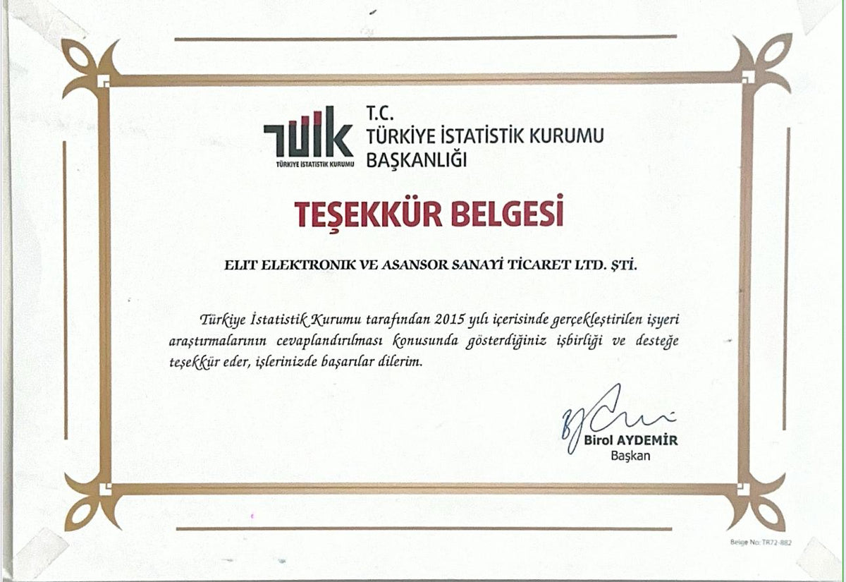 TÜİK Teşekkür Belgesi